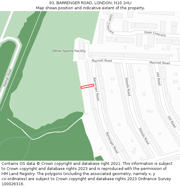 93, BARRENGER ROAD, LONDON, N10 1HU: Location map and indicative extent of plot