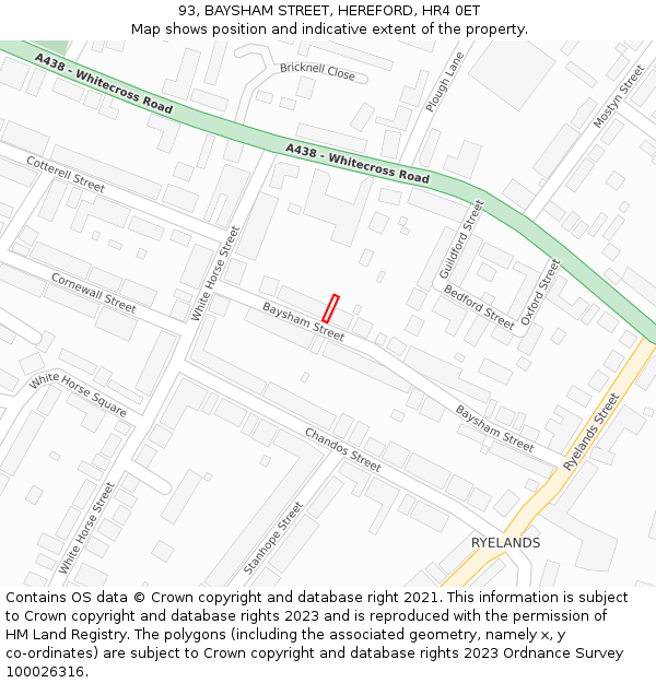 93, BAYSHAM STREET, HEREFORD, HR4 0ET: Location map and indicative extent of plot