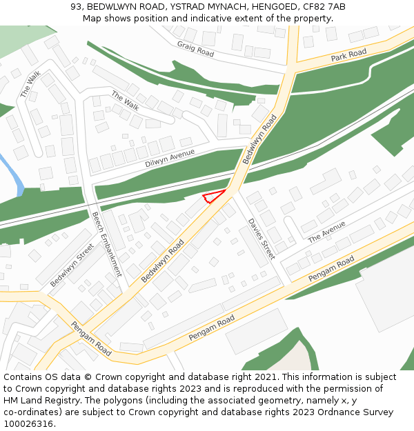 93, BEDWLWYN ROAD, YSTRAD MYNACH, HENGOED, CF82 7AB: Location map and indicative extent of plot