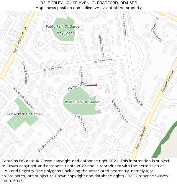 93, BIERLEY HOUSE AVENUE, BRADFORD, BD4 6BS: Location map and indicative extent of plot