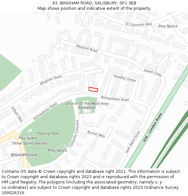 93, BINGHAM ROAD, SALISBURY, SP1 3EB: Location map and indicative extent of plot