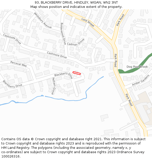 93, BLACKBERRY DRIVE, HINDLEY, WIGAN, WN2 3NT: Location map and indicative extent of plot