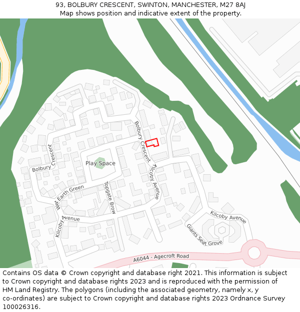 93, BOLBURY CRESCENT, SWINTON, MANCHESTER, M27 8AJ: Location map and indicative extent of plot