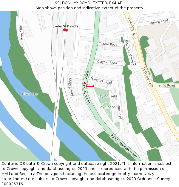 93, BONHAY ROAD, EXETER, EX4 4BL: Location map and indicative extent of plot