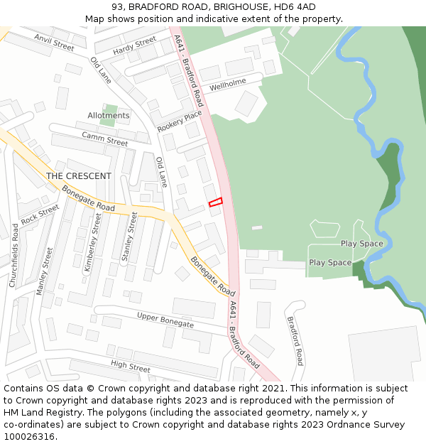93, BRADFORD ROAD, BRIGHOUSE, HD6 4AD: Location map and indicative extent of plot
