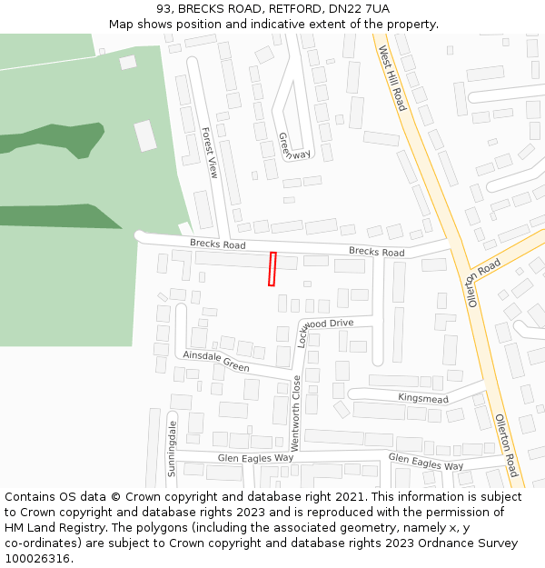 93, BRECKS ROAD, RETFORD, DN22 7UA: Location map and indicative extent of plot