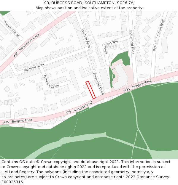 93, BURGESS ROAD, SOUTHAMPTON, SO16 7AJ: Location map and indicative extent of plot