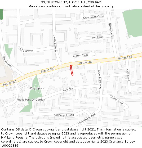 93, BURTON END, HAVERHILL, CB9 9AD: Location map and indicative extent of plot