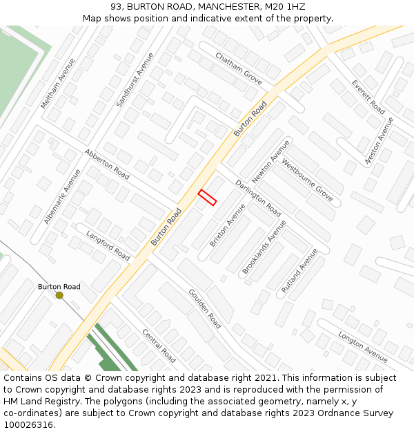 93, BURTON ROAD, MANCHESTER, M20 1HZ: Location map and indicative extent of plot