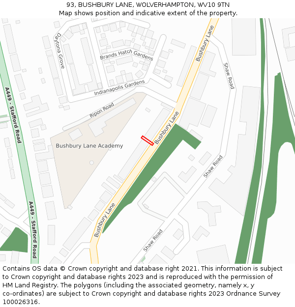 93, BUSHBURY LANE, WOLVERHAMPTON, WV10 9TN: Location map and indicative extent of plot