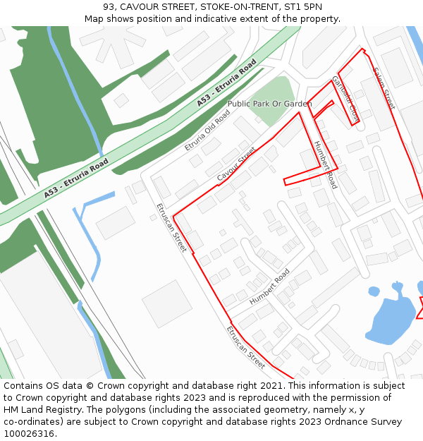 93, CAVOUR STREET, STOKE-ON-TRENT, ST1 5PN: Location map and indicative extent of plot