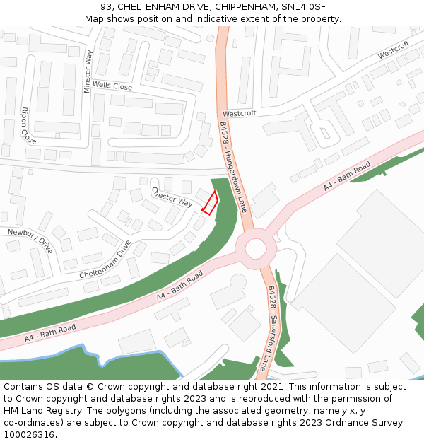 93, CHELTENHAM DRIVE, CHIPPENHAM, SN14 0SF: Location map and indicative extent of plot