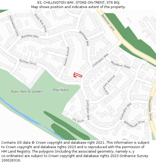 93, CHILLINGTON WAY, STOKE-ON-TRENT, ST6 8GJ: Location map and indicative extent of plot