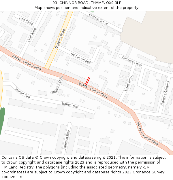 93, CHINNOR ROAD, THAME, OX9 3LP: Location map and indicative extent of plot