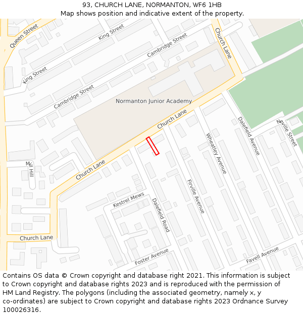 93, CHURCH LANE, NORMANTON, WF6 1HB: Location map and indicative extent of plot