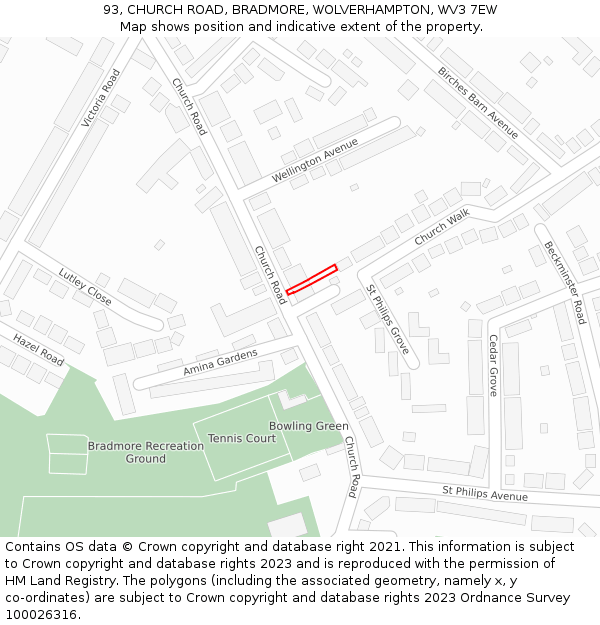 93, CHURCH ROAD, BRADMORE, WOLVERHAMPTON, WV3 7EW: Location map and indicative extent of plot