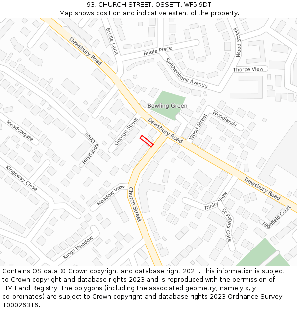 93, CHURCH STREET, OSSETT, WF5 9DT: Location map and indicative extent of plot