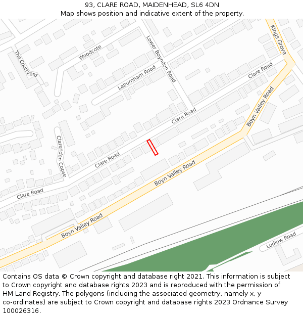 93, CLARE ROAD, MAIDENHEAD, SL6 4DN: Location map and indicative extent of plot