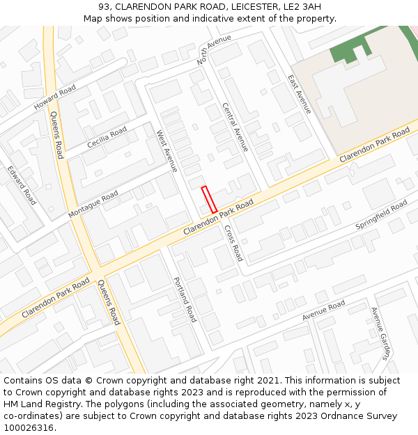 93, CLARENDON PARK ROAD, LEICESTER, LE2 3AH: Location map and indicative extent of plot