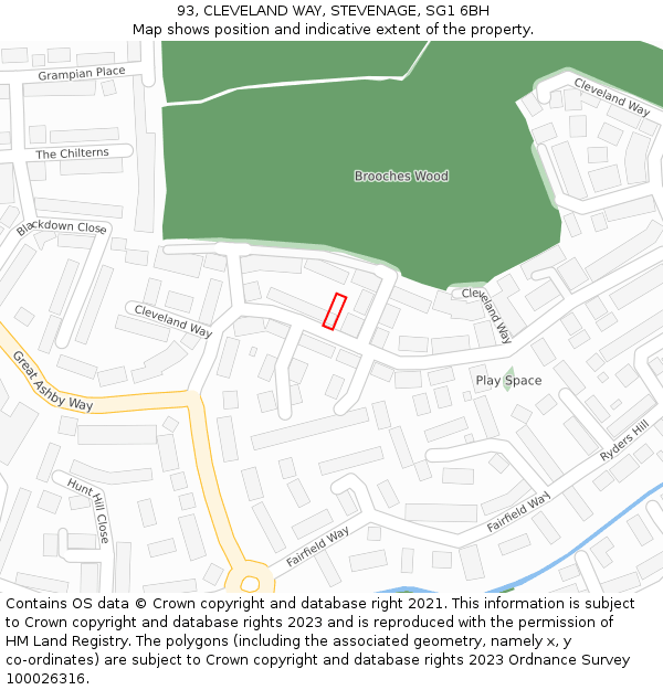 93, CLEVELAND WAY, STEVENAGE, SG1 6BH: Location map and indicative extent of plot