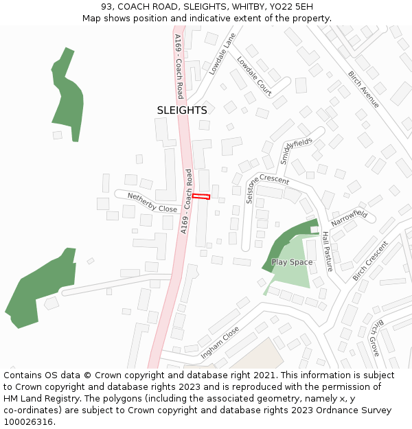 93, COACH ROAD, SLEIGHTS, WHITBY, YO22 5EH: Location map and indicative extent of plot