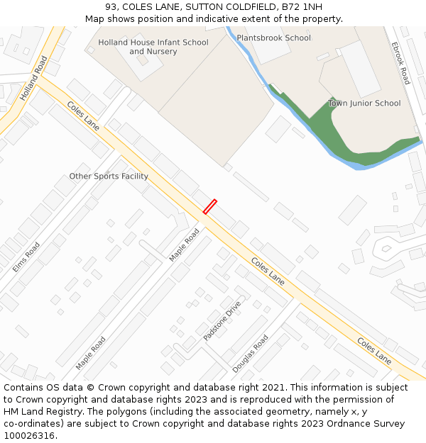 93, COLES LANE, SUTTON COLDFIELD, B72 1NH: Location map and indicative extent of plot