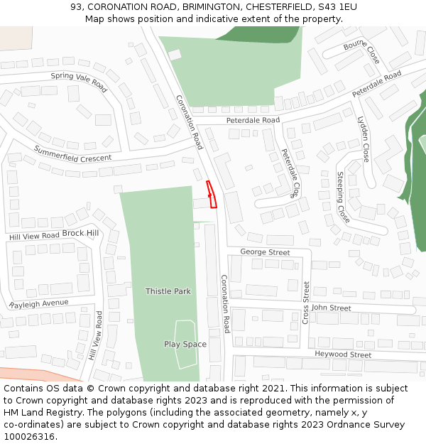 93, CORONATION ROAD, BRIMINGTON, CHESTERFIELD, S43 1EU: Location map and indicative extent of plot