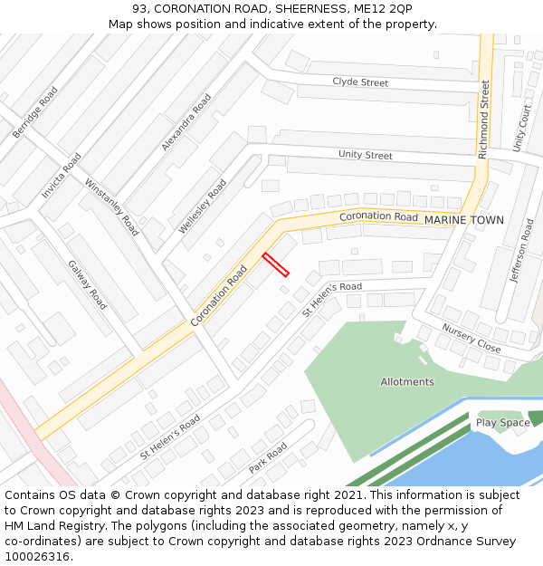 93, CORONATION ROAD, SHEERNESS, ME12 2QP: Location map and indicative extent of plot