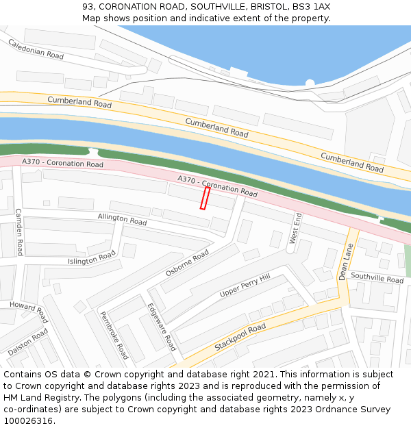 93, CORONATION ROAD, SOUTHVILLE, BRISTOL, BS3 1AX: Location map and indicative extent of plot