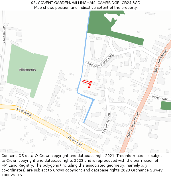 93, COVENT GARDEN, WILLINGHAM, CAMBRIDGE, CB24 5GD: Location map and indicative extent of plot
