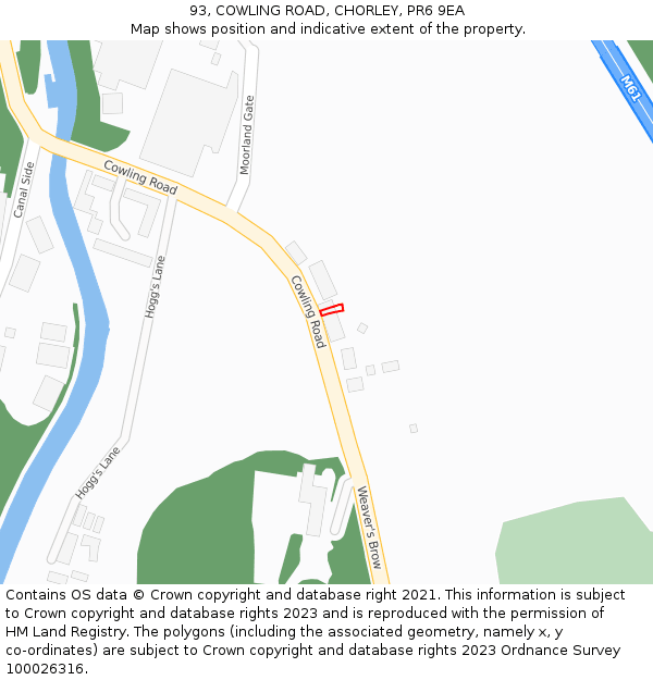 93, COWLING ROAD, CHORLEY, PR6 9EA: Location map and indicative extent of plot