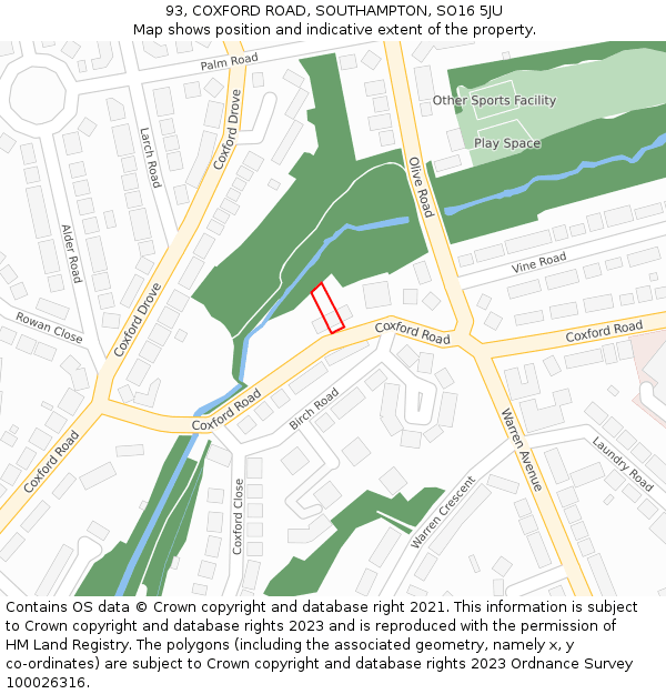 93, COXFORD ROAD, SOUTHAMPTON, SO16 5JU: Location map and indicative extent of plot