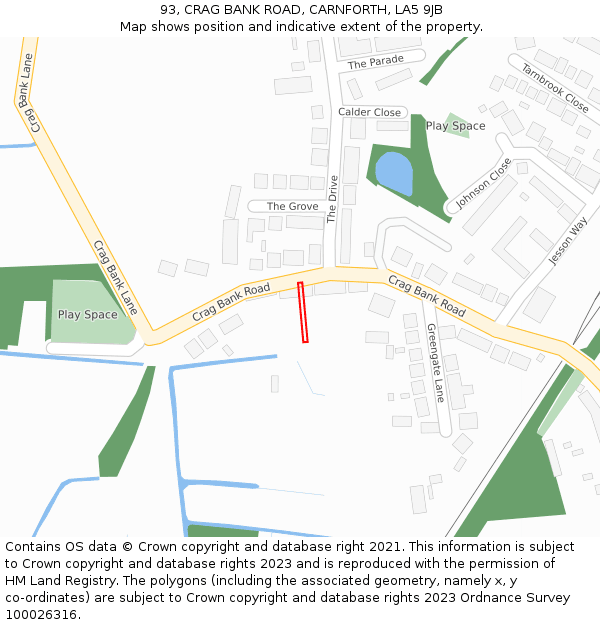 93, CRAG BANK ROAD, CARNFORTH, LA5 9JB: Location map and indicative extent of plot