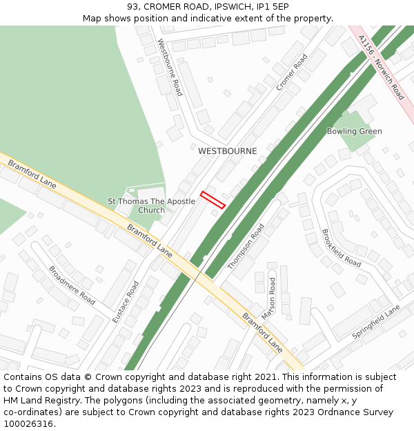 93, CROMER ROAD, IPSWICH, IP1 5EP: Location map and indicative extent of plot