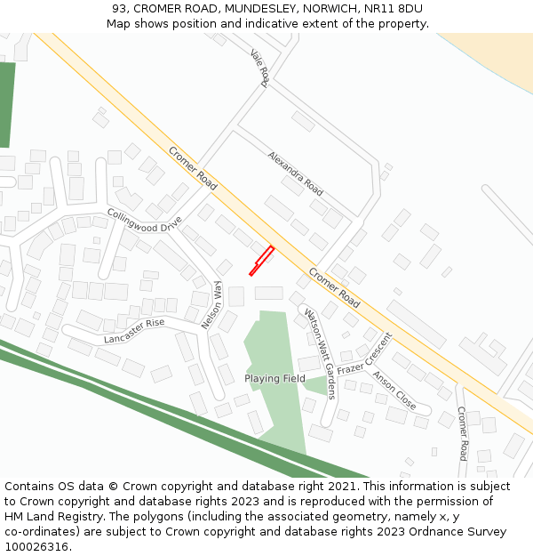 93, CROMER ROAD, MUNDESLEY, NORWICH, NR11 8DU: Location map and indicative extent of plot