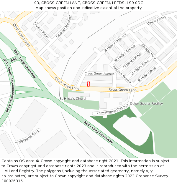 93, CROSS GREEN LANE, CROSS GREEN, LEEDS, LS9 0DG: Location map and indicative extent of plot