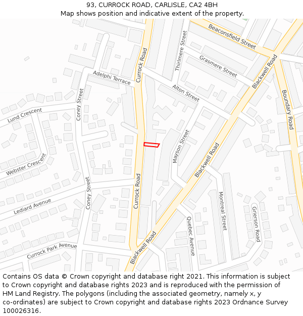 93, CURROCK ROAD, CARLISLE, CA2 4BH: Location map and indicative extent of plot