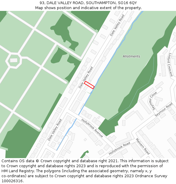 93, DALE VALLEY ROAD, SOUTHAMPTON, SO16 6QY: Location map and indicative extent of plot