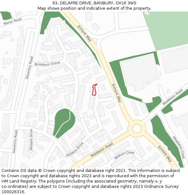 93, DELAPRE DRIVE, BANBURY, OX16 3WS: Location map and indicative extent of plot