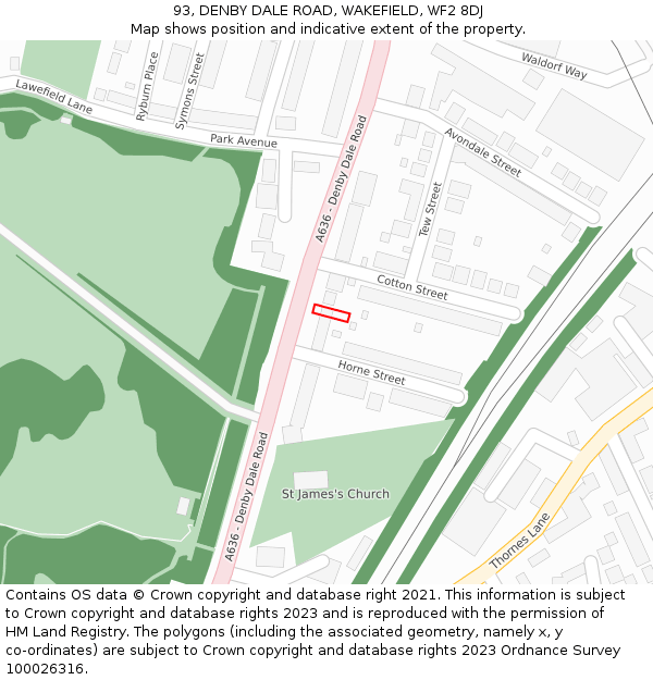 93, DENBY DALE ROAD, WAKEFIELD, WF2 8DJ: Location map and indicative extent of plot