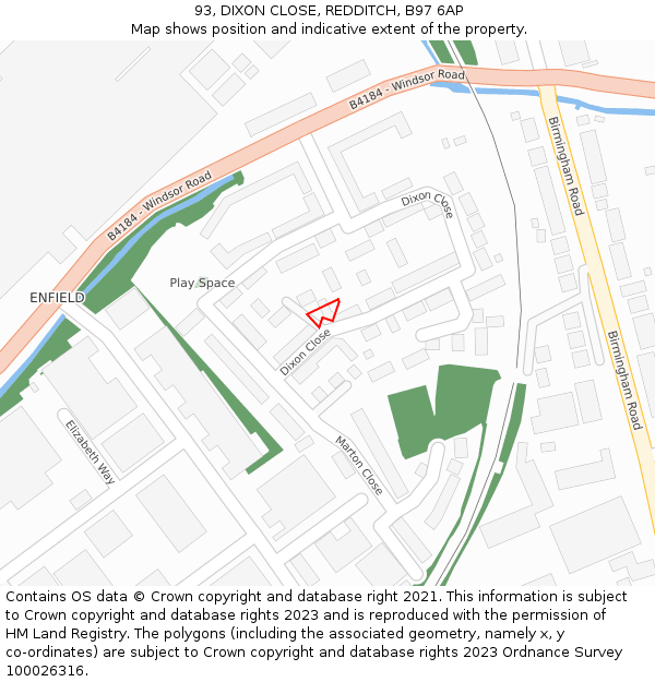 93, DIXON CLOSE, REDDITCH, B97 6AP: Location map and indicative extent of plot