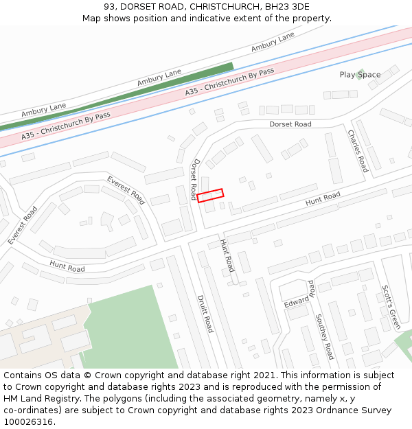 93, DORSET ROAD, CHRISTCHURCH, BH23 3DE: Location map and indicative extent of plot