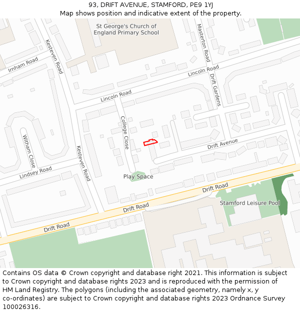 93, DRIFT AVENUE, STAMFORD, PE9 1YJ: Location map and indicative extent of plot