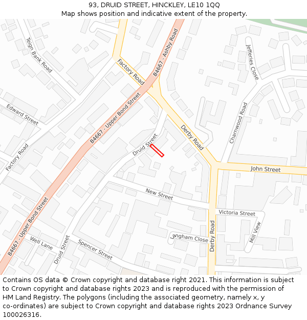 93, DRUID STREET, HINCKLEY, LE10 1QQ: Location map and indicative extent of plot