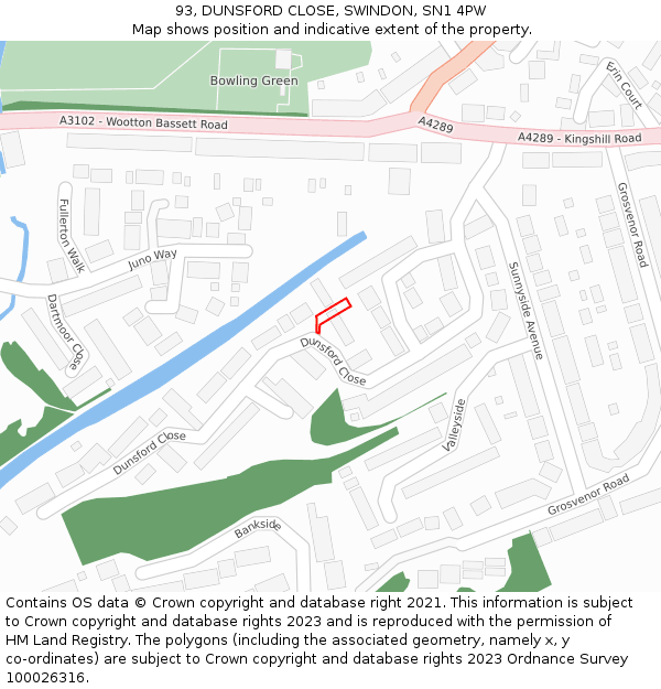 93, DUNSFORD CLOSE, SWINDON, SN1 4PW: Location map and indicative extent of plot