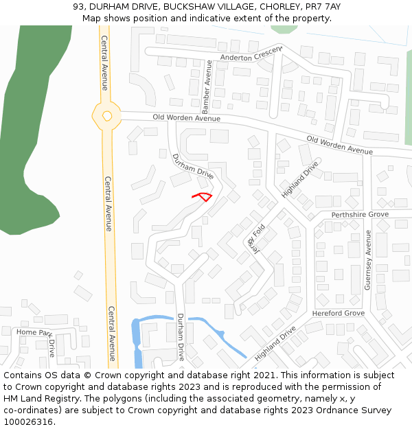 93, DURHAM DRIVE, BUCKSHAW VILLAGE, CHORLEY, PR7 7AY: Location map and indicative extent of plot