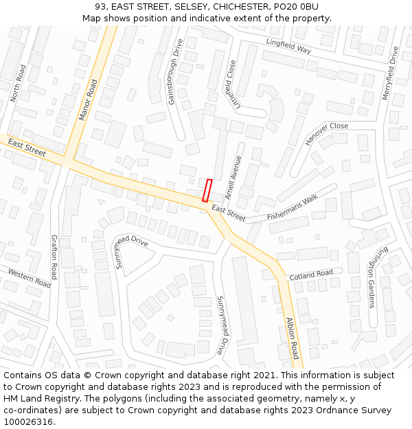 93, EAST STREET, SELSEY, CHICHESTER, PO20 0BU: Location map and indicative extent of plot