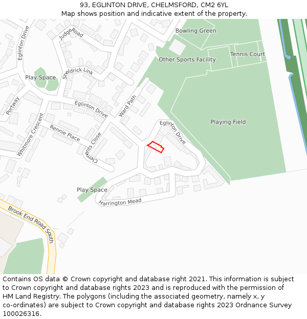 93, EGLINTON DRIVE, CHELMSFORD, CM2 6YL: Location map and indicative extent of plot