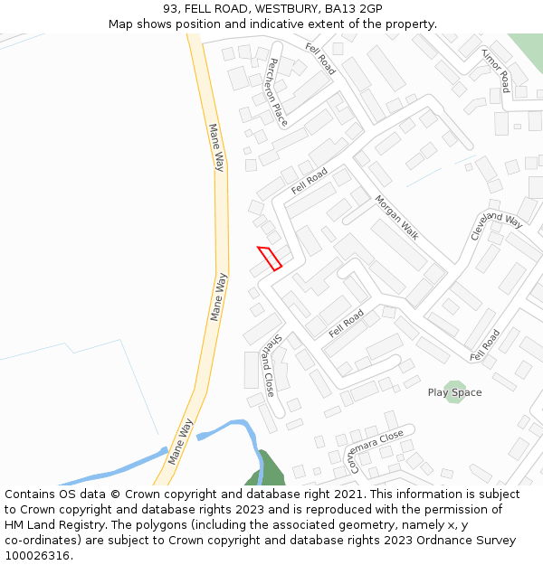 93, FELL ROAD, WESTBURY, BA13 2GP: Location map and indicative extent of plot