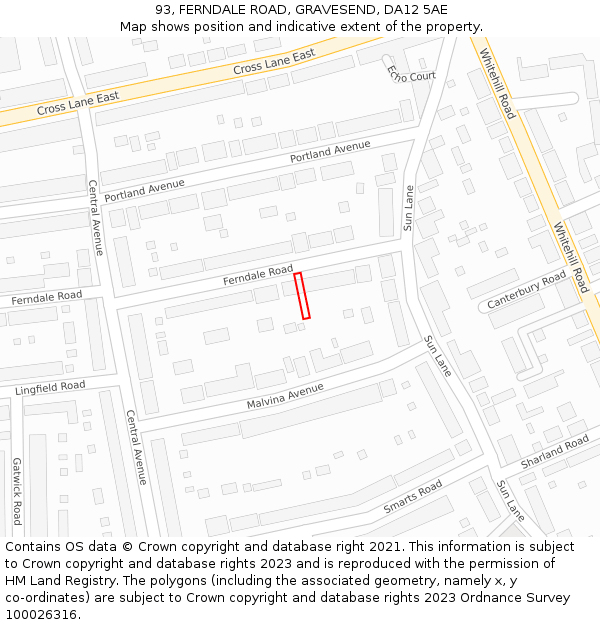 93, FERNDALE ROAD, GRAVESEND, DA12 5AE: Location map and indicative extent of plot